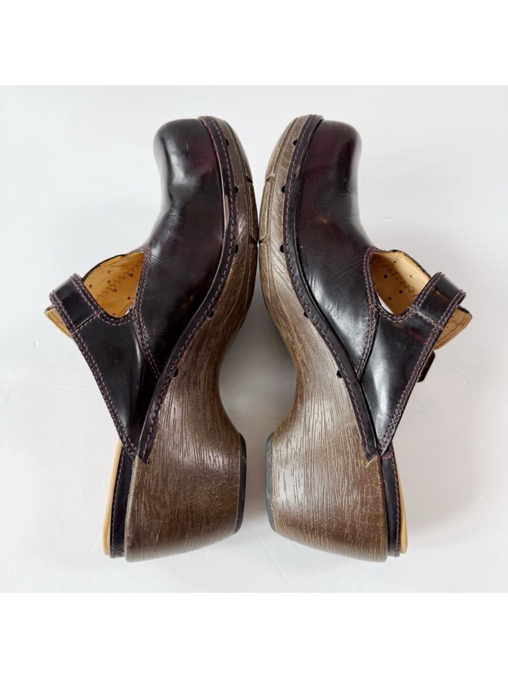 VTG Clarks Woman Burgundy Leather Slip-On Chunky Babydoll Clogs US8.5 Boho Folk - Picture 5 of 8